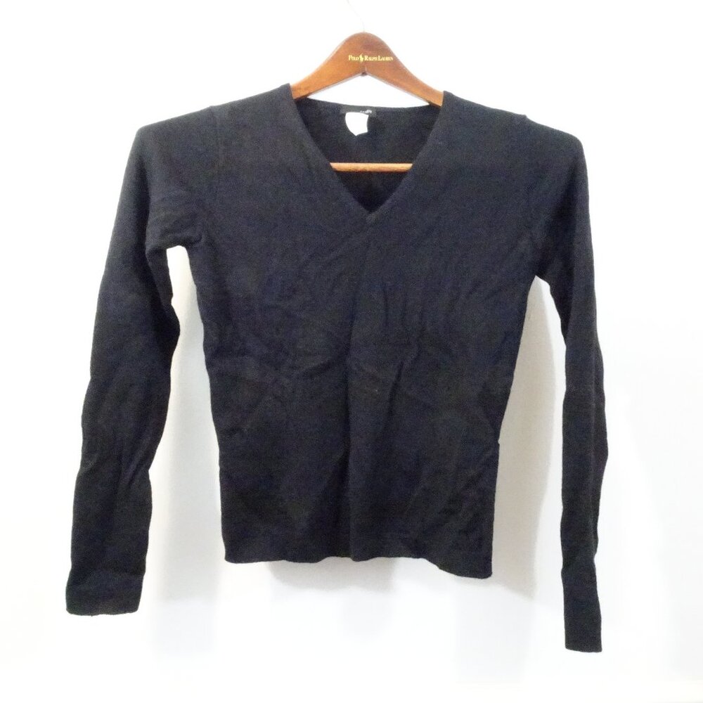 J Crew Black V-Neck Cashmere Sweater Size XS Lightweight